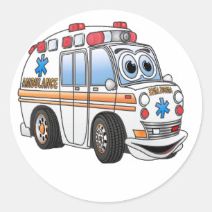 Funny Ambulance Cartoon Ronde Sticker