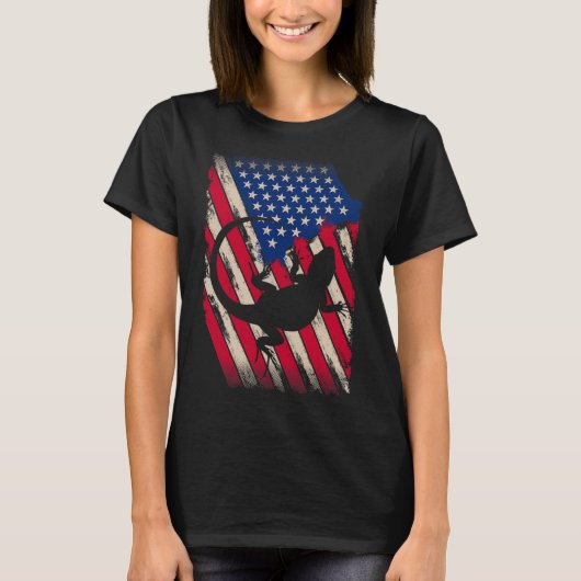 Funny America met draak American Flag Happy 4 T-shirt (Voorkant)