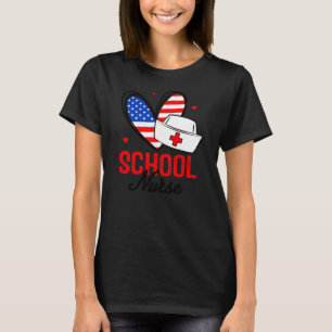 Funny America School Nurse Independence Heart RN T-shirt