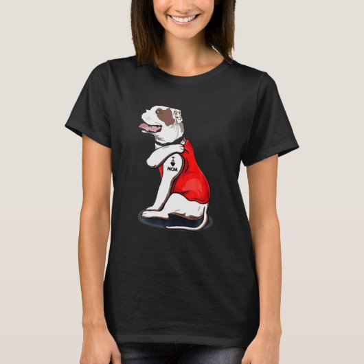 Funny American Bulldog Dog I Love Mam Tattoo T-shirt (Voorkant)