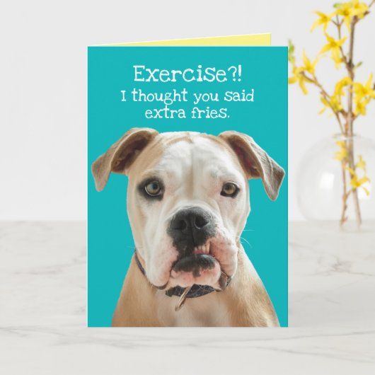 Funny American Bulldog - Extra Fries Birthday Kaart (Gele Bloem)