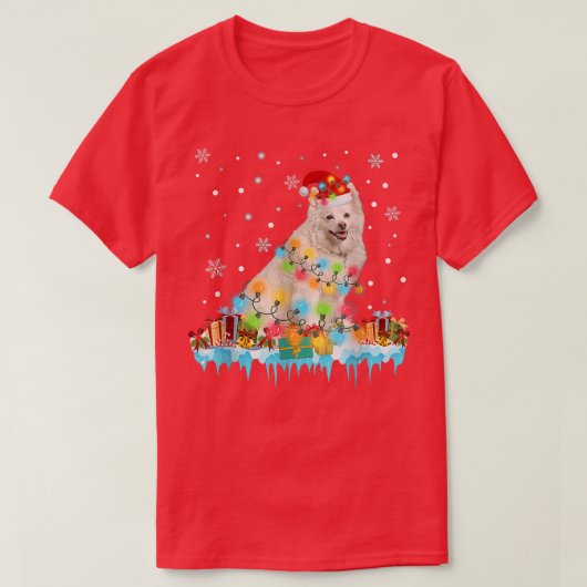 Funny American Eskimo Dog Tree kerstlampjes Xm T-shirt (Design voorkant)