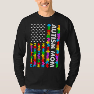 Funny American Flag Autism Mam Autism Awareness Fa T-shirt