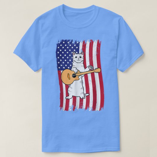 Funny American Flag Cat Plays Guitar  T-shirt (Design voorkant)