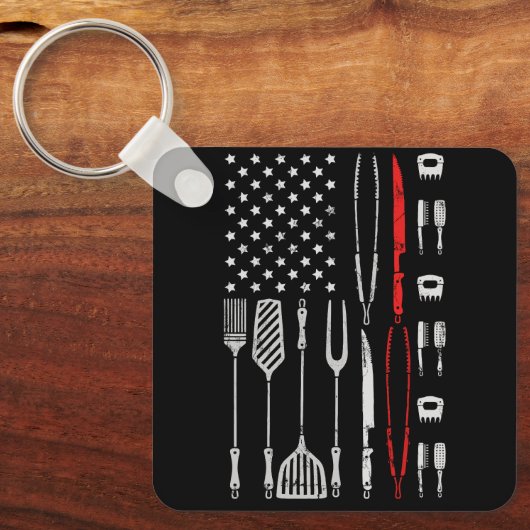 Funny American Flag Grilling Tools BBQ Grill Barbe Sleutelhanger (Voorkant)