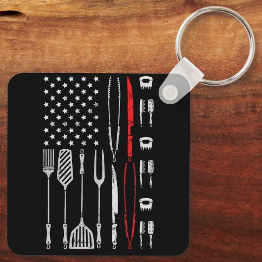 Funny American Flag Grilling Tools BBQ Grill Barbe Sleutelhanger (Achterkant)