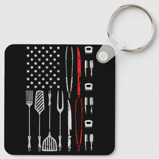 Funny American Flag Grilling Tools BBQ Grill Barbe Sleutelhanger (Achterkant)