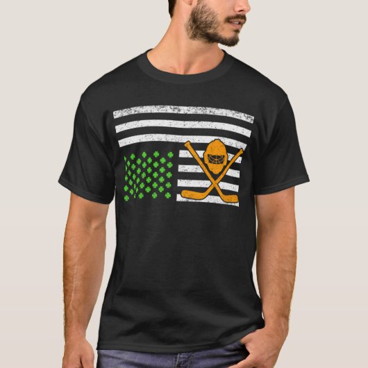 Funny American Flag Irish Hockey St. Patrick's Day T-shirt (Voorkant)