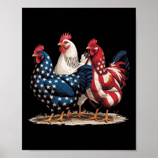 Funny American Flag Rooster Independence Day 4th O Poster (Voorkant)