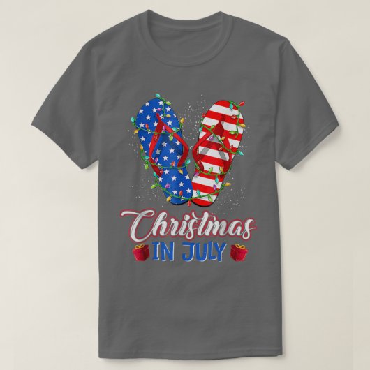 Funny American Flag Teenslippers Xmas Lights T-shirt (Design voorkant)