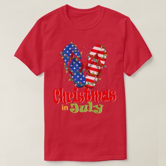Funny American Flag Teenslippers Xmas Lights T-shirt (Design voorkant)