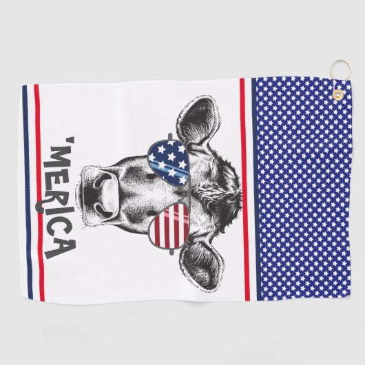 Funny American Hipster Koe Golfhanddoek (Horizontaal)