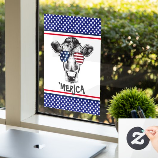 Funny American Hipster Koe Raamsticker (Kantoor)