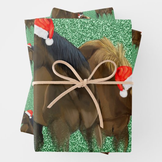 Funny American Horses met kerstkerstkerstkleed Inpakpapier Vel (In situ)