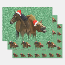 Funny American Horses met kerstkerstkerstkleed Inpakpapier Vel
