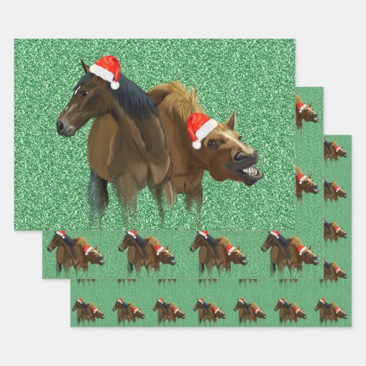 Funny American Horses met kerstkerstkerstkleed Inpakpapier Vel (Set)