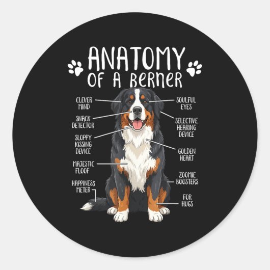 Funny Anatomy Bernese Mountain Dog Cute Berner Lov Ronde Sticker (Voorkant)