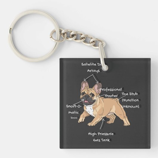 Funny Anatomy of a French Bulldog Illustration Sleutelhanger (voorkant)