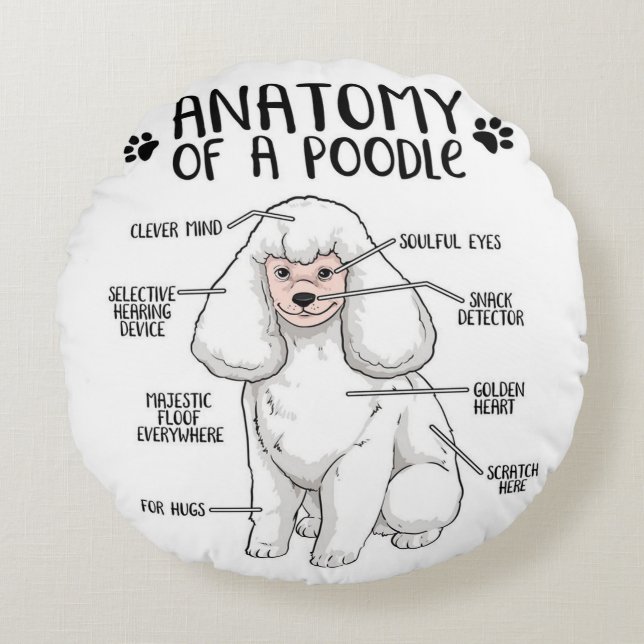 Funny Anatomy Poodle Dog Standard Poodle Lover Rond Kussen (Voorkant)