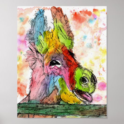 Funny and Colorful Donkey Poster - 8"x10" (Voorkant)
