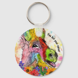 Funny and Colorful Waterverf Donkey Sleutelhanger