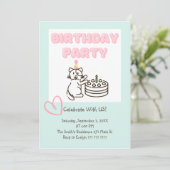 Funny and Cute Cat&Cake Birthday Uitnodiging (Staand voorkant)