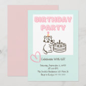 Funny and Cute Cat&Cake Birthday Uitnodiging (Voorkant / Achterkant)