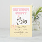Funny and Cute Cat&Cake Birthday Uitnodiging (Staand voorkant)