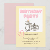 Funny and Cute Cat&Cake Birthday Uitnodiging (Voorkant / Achterkant)