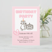 Funny and Cute Cat&Cake Birthday Uitnodiging (Staand voorkant)