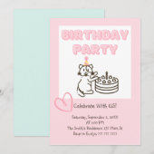 Funny and Cute Cat&Cake Birthday Uitnodiging (Voorkant / Achterkant)