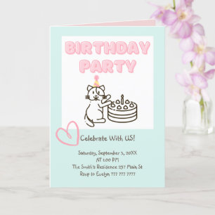 Funny and Cute Cat&Cake Birthday Uitnodiging