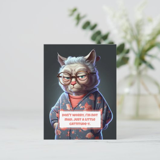 Funny and Cute Cattitude y Old Lady Cat Feestdagenkaart (Staand voorkant)