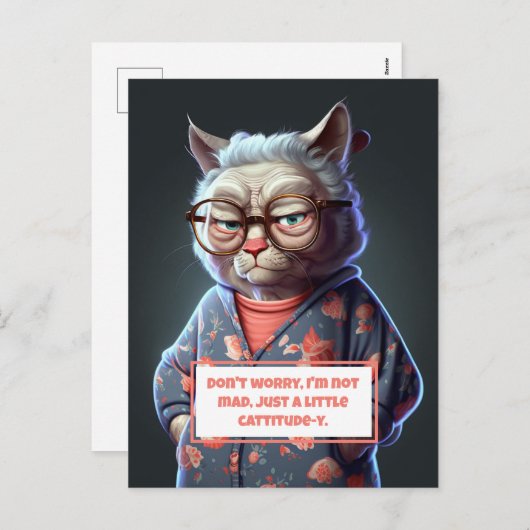 Funny and Cute Cattitude y Old Lady Cat Feestdagenkaart (Voorkant / Achterkant)