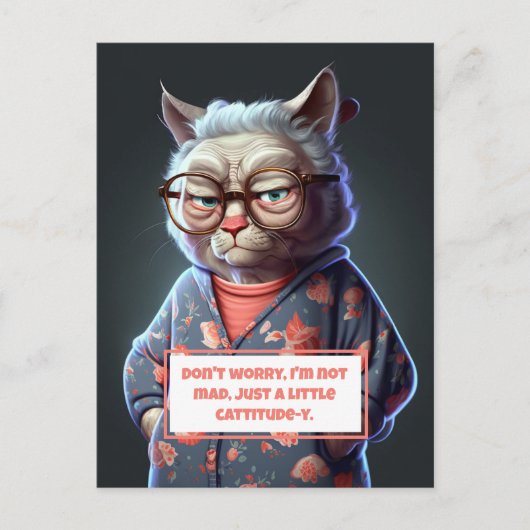 Funny and Cute Cattitude y Old Lady Cat Feestdagenkaart (Voorkant)