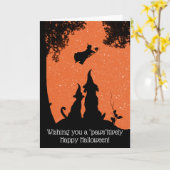 Funny and Cute Dog en Cat Halloween Kaart (Gele Bloem)