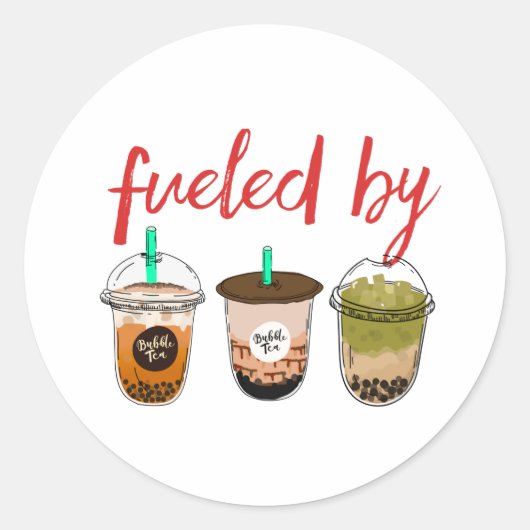 Funny and Cute Fueled by Bubble Tea Boba Lover Ronde Sticker (Voorkant)