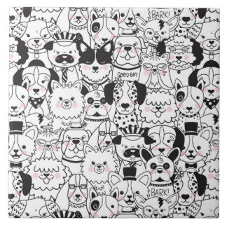Funny and Cute Hondenrassen Black and White Patter Tegeltje