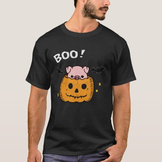 funny and cute piggy pig boo in pumpkin bats Hallo T-shirt (Voorkant)
