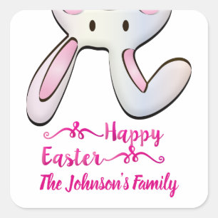 Funny and Cute Pink Easter Rabbit Bunny Vierkante Sticker