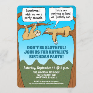 Funny and Cute Sloths Birthday Party Kaart