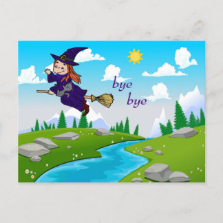 Funny and Cute Witch op een Broomstick Briefkaart