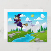 Funny and Cute Witch op een Broomstick Briefkaart (Voorkant / Achterkant)