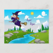 Funny and Cute Witch op een Broomstick Briefkaart (Voorkant)