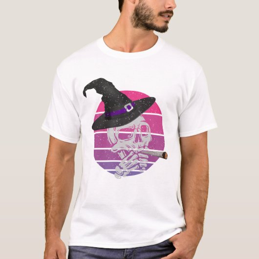 Funny and Scary Skull Smoking Cigarette T-shirt (Voorkant)
