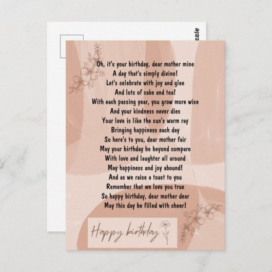 Funny and Touch Poem for Mum Birthday Briefkaart (Voorkant / Achterkant)