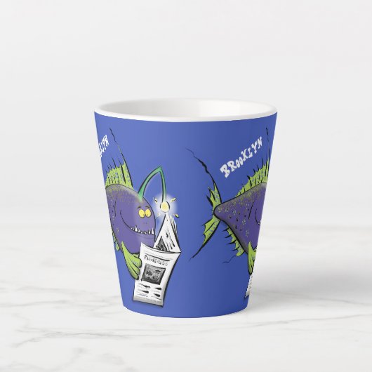 Funny angler fish cartoon latte mok (Voorkant)