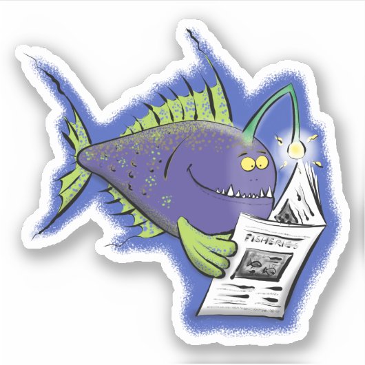 Funny angler fish paarse cartoon illustratie sticker (Voorkant)