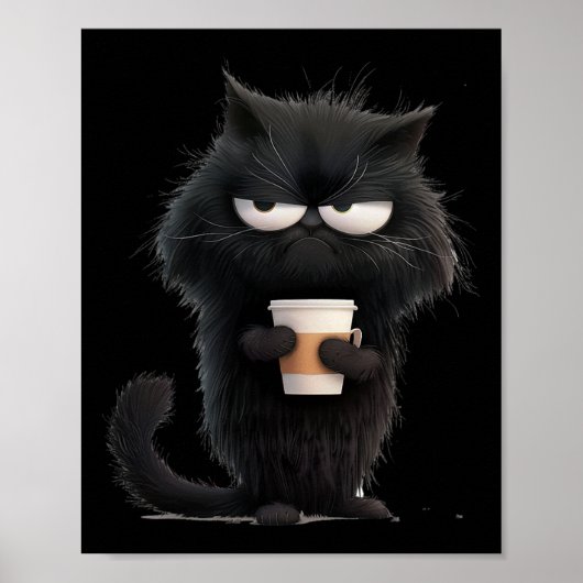 Funny Angry Black Cat T-shirt Schattige Koffielief Poster (Voorkant)