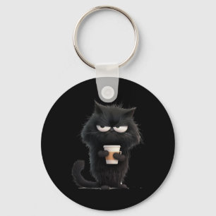 Funny Angry Black Cat T-shirt Schattige Koffielief Sleutelhanger